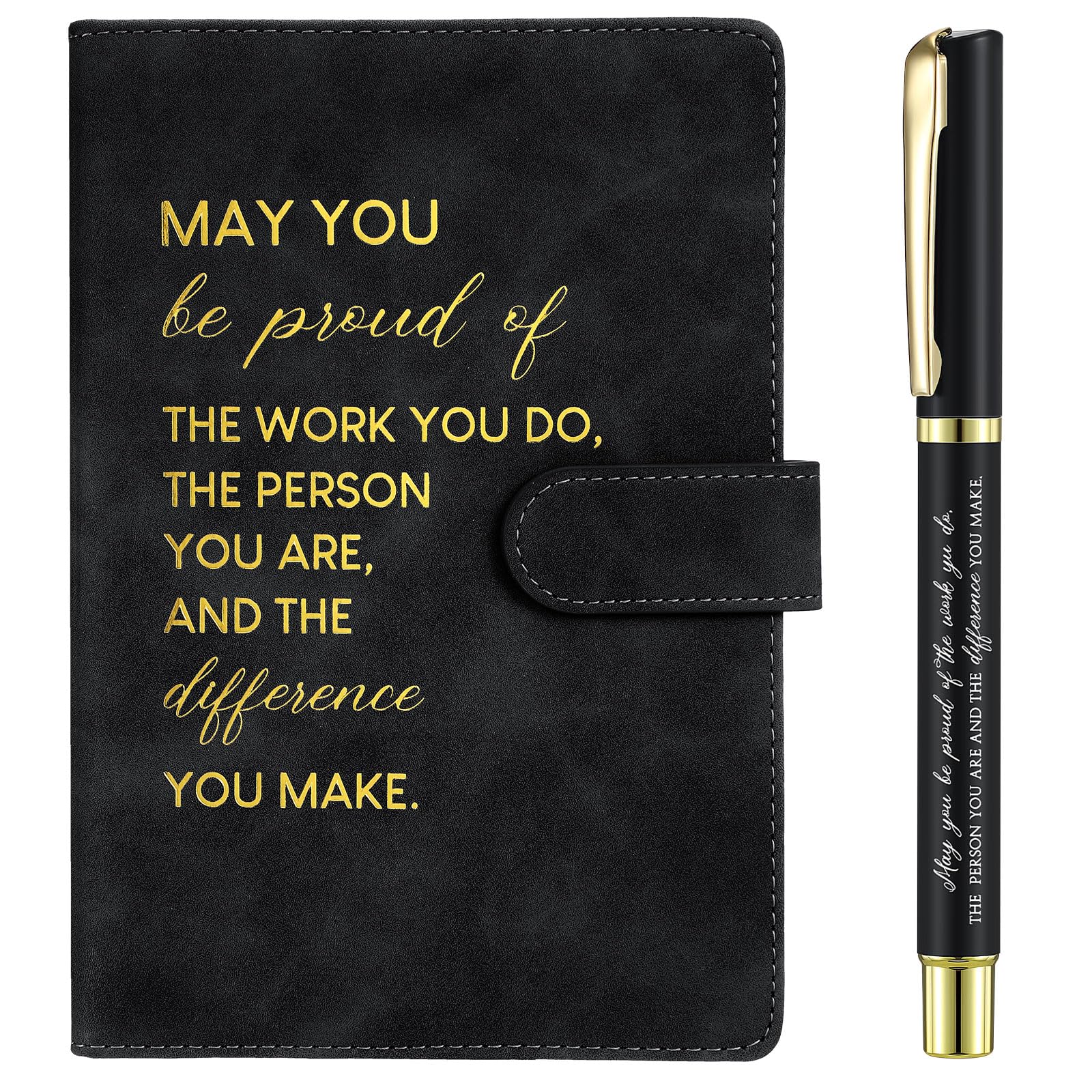 Sinmoe Inspirational Leather Notebook and Pen Set, Employee Appreciation Thank You Gifts New Job Leaving Gifts for Men Women Volunteer Team Colleague Coworker Teacher Office(Black,Difference)