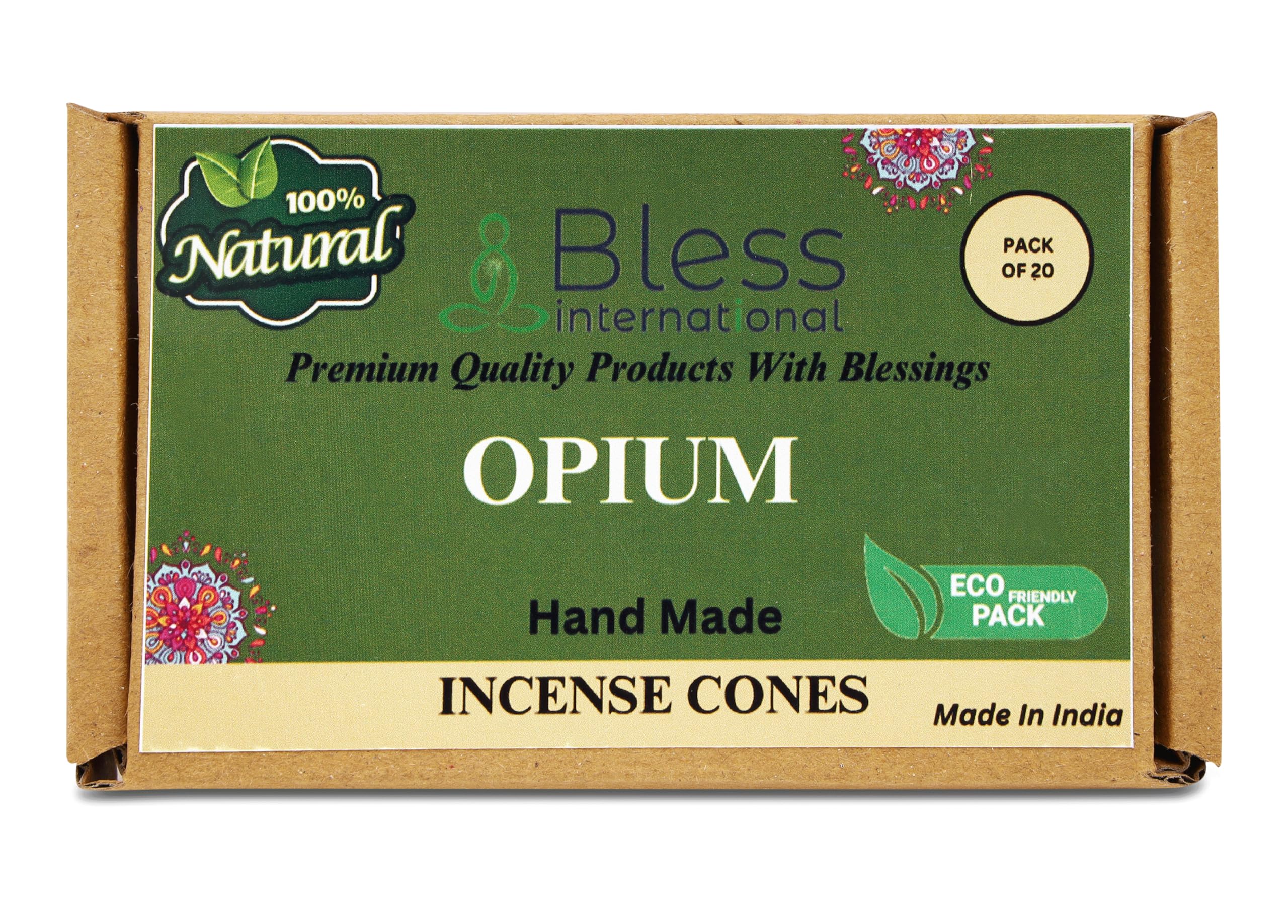 Bless International Opium 100%-Natural-Incense-Cones Handmade-Hand-Dipped Organic-Chemicals-Free for-Purification-Relaxation-Positivity-Yoga-Meditation The-Best-scents (20 Count)