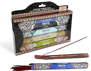 Karma Scents Premium Incense Sticks, Nag Champa, Musk, Ocean, Asian Spice and Lemongrass, Variety Gift Pack 85 Sticks, Includes a Holder - Variety Pack
