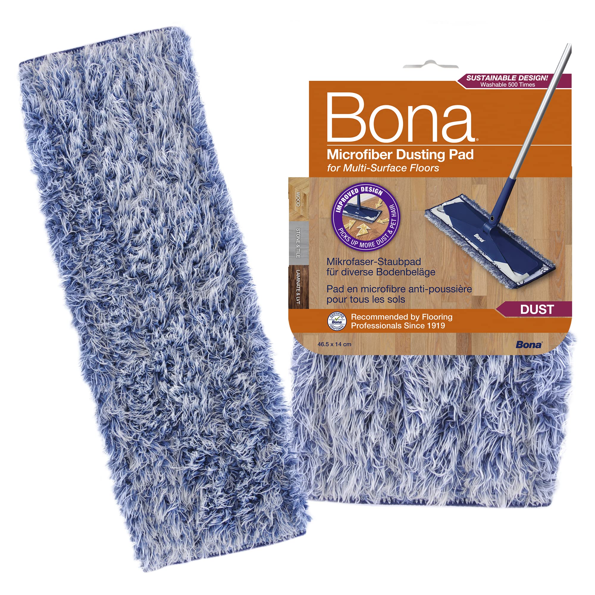 Bona Microfibre Dusting Pad, for Wood and Hard-Surface Floors, fits Bona Family of Mops, 1 Count (Pack of 1), Grey