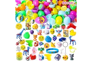 JOYIN 60Pcs Easter Eggs with Toys Stickers Inside, Prefilled Easter Eggs Hunt with Assorted Toys for Kids Boys Girls, Basket Stuffers Filler, Party Favors, Classroom Exchange