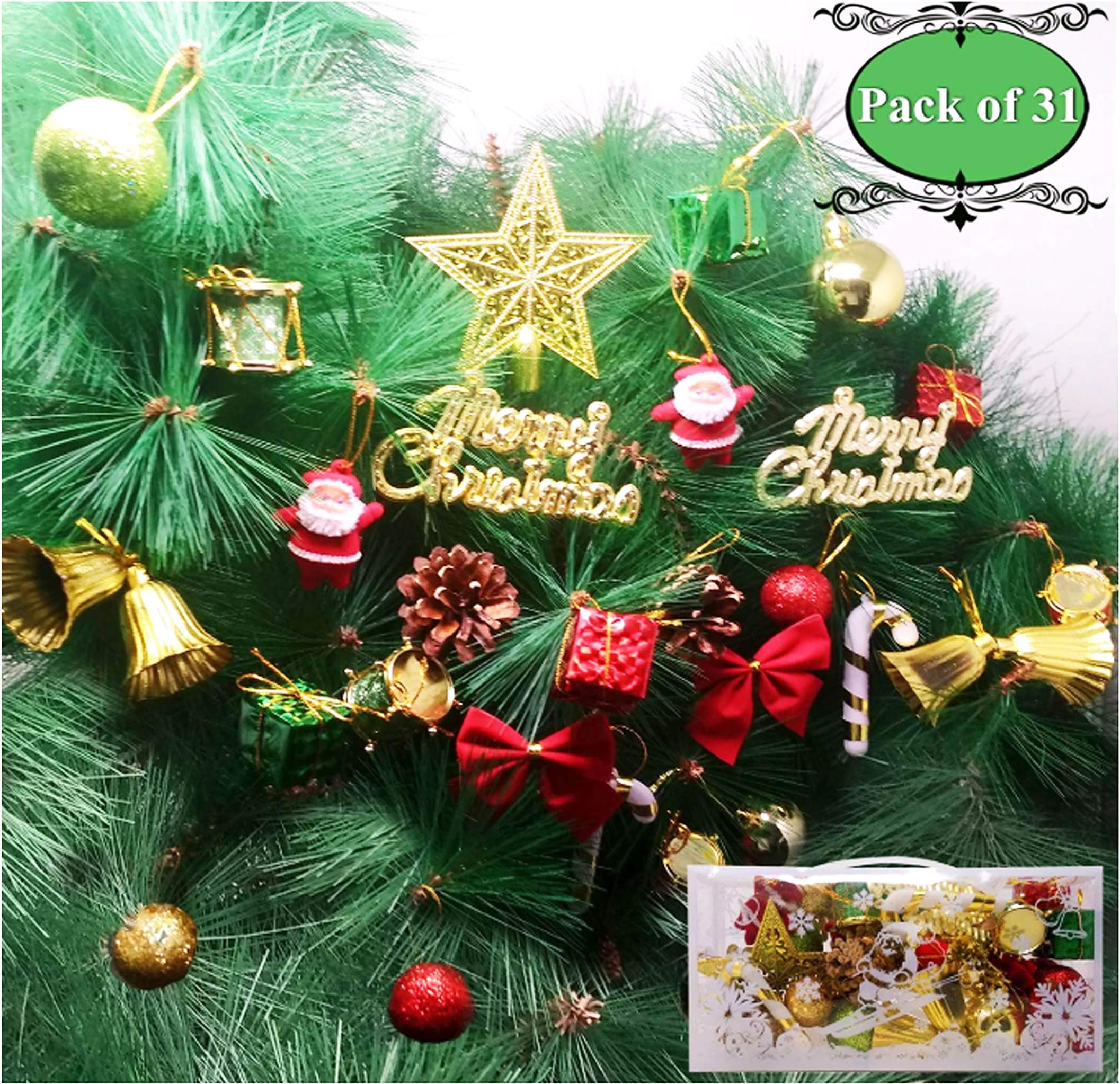 ThemeHouseParty 31 PCs. Medium Big Size Decoration Item (Suitable for ( 4ft,5ft 6ft,7ft,8ft ) Bells, Gift Box, Drum Christmas Mix Item for Xmas Party Hanging Ornament Ganesh Decoration Toy Year