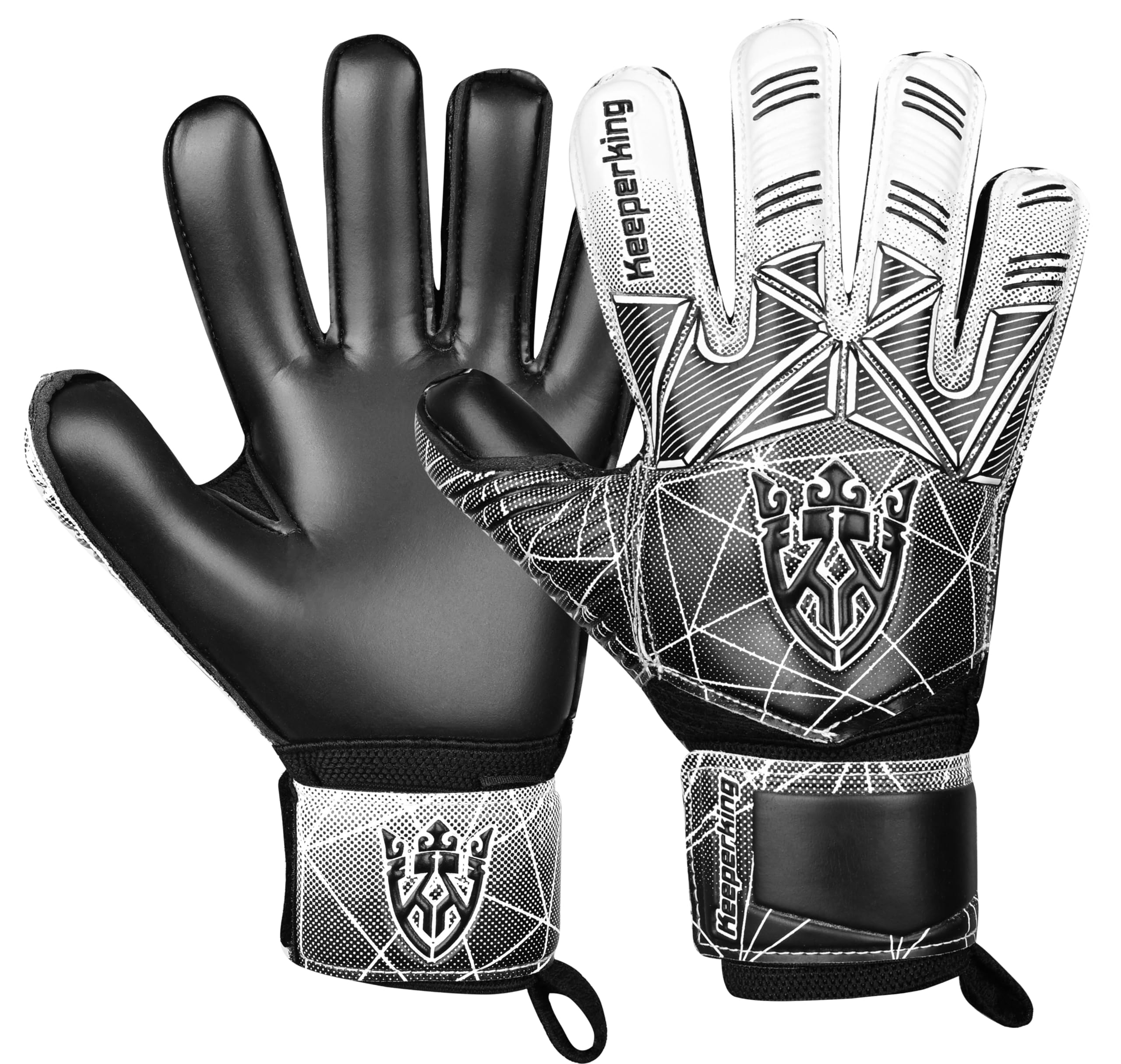 Keeperking Unisex Goalkeeper Football Gloves for Adults, Children, Teenagers with and without Finger Protection, Removable Fingersave, 4 mm (8, Black)