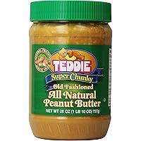 Teddie All Natural Peanut Butter, Super Chunky, Gluten Free & Vegan, 26 Ounce Plastic Jar (Super Chunky, 26 Ounce (Pack of 1)