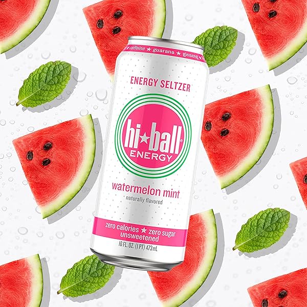 HIBALL CLEAN ENERGY DRINK – WATERMELON MINT – ZERO SUGAR, ZERO CALORIE SPARKLING WATER WITH 160MG ORGANIC CAFFEINE, 50MG ORGANIC GINSENG, 50MG ORGANIC GUARANA AND B VITAMINS – 16 FL OZ (8-PACK)