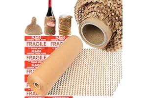 Uptotop Honeycomb Packing Paper, 15" x200' Bubble Cushioning Wrap for Moving Shipping Wrapping Paper, Cushioning Wrap Protective Roll with 36 Fragile Sticker Labels (15IN x 200 FT)