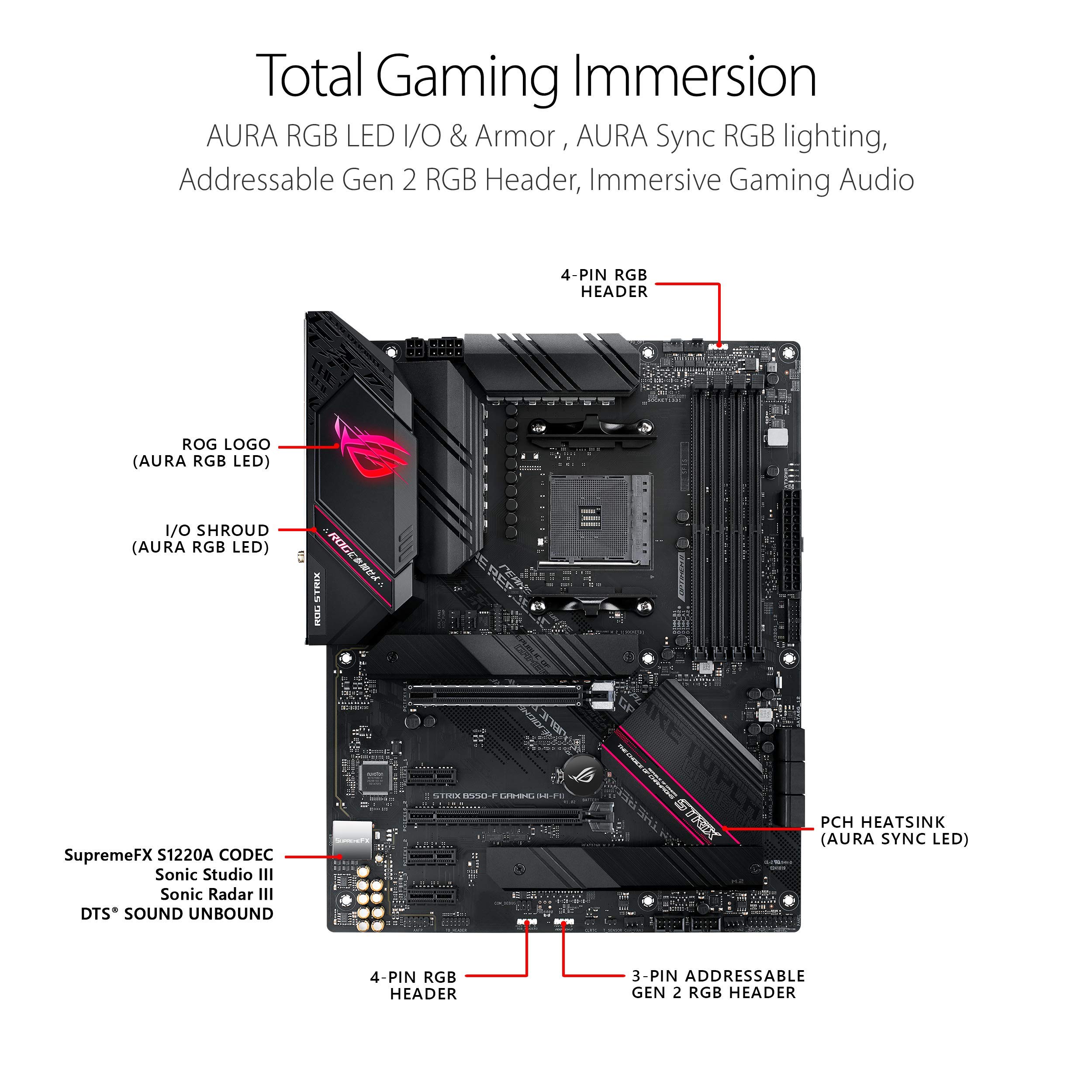 ASUS ROG Strix B550-F Gaming (WiFi 6) AMD AM4 Zen 3 Ryzen 5000 & 3rd Gen Ryzen ATX Motherboard (PCIe 4.0, 2.5Gb LAN, BIOS Flashback, HDMI 2.1, Addressable Gen 2 RGB Header and Aura Sync)