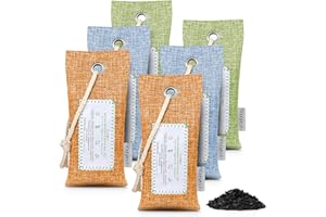 CLEVAST 6 Pack Bamboo Charcoal Air Purifying Bags(6x60g), Activated Natural Home Odor Absorber, Deodorizer and Moisture Eliminator, Purifier for Closet, Shoe, Car Air freshener, Pet Safe