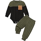 Baby Boy Clothes Color Block Ribbed Knitted Outfits Long Sleeve Romper+ Pants 2PCS Outfit 0-12 Months