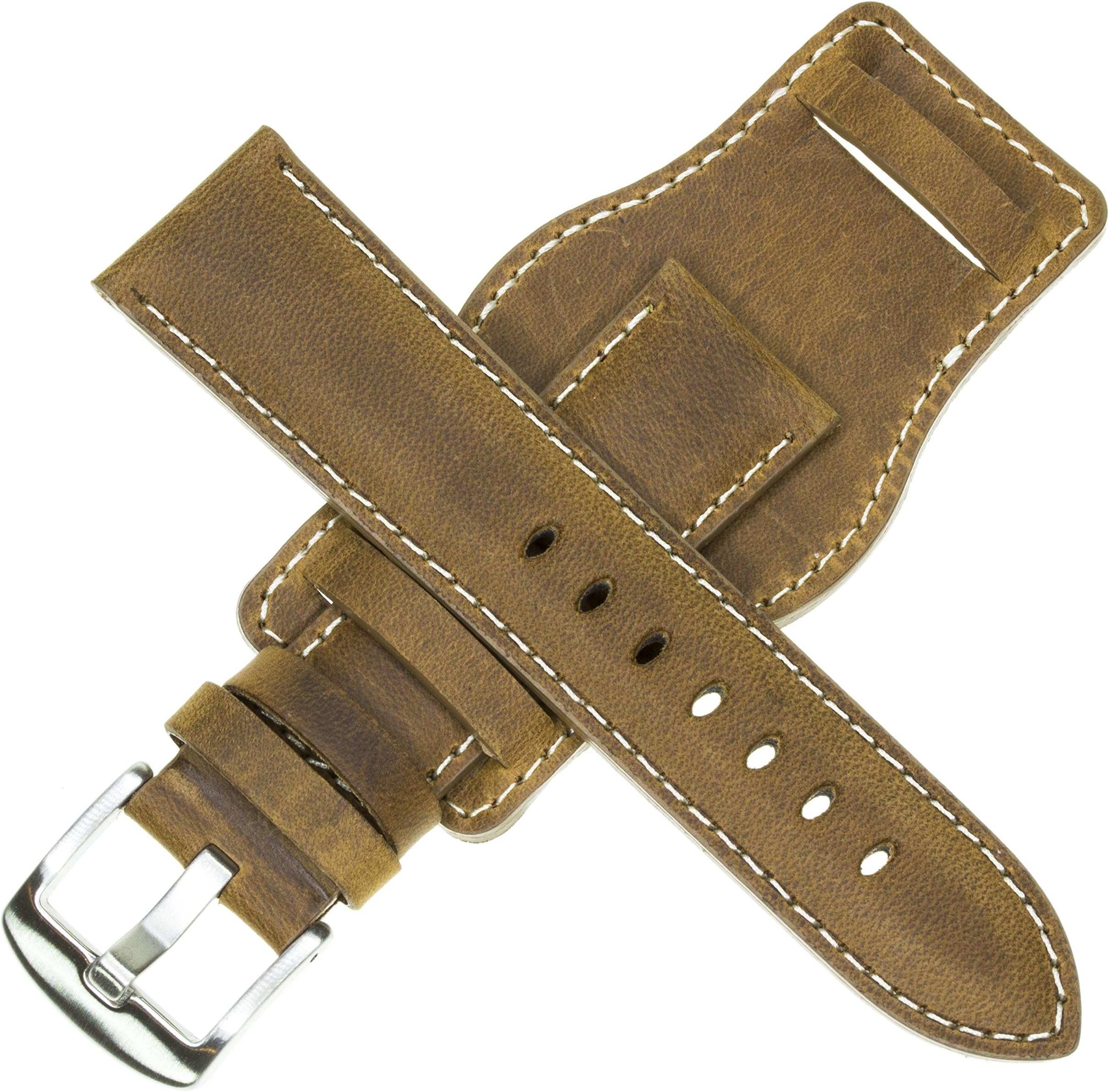 Vintage 194618mm German Military Aviator Watch Strap Swiss Army Brown Leather Cuff Watch Band Beige 18 mm Bund