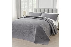 SUCHBED California King Bedspread Set Oversized King Bedspreads 128x120 inches Cal King Quilt Bedding Set Extra Wide King Quilt Paisley Quilt Grey Coverlet Sets with Shams