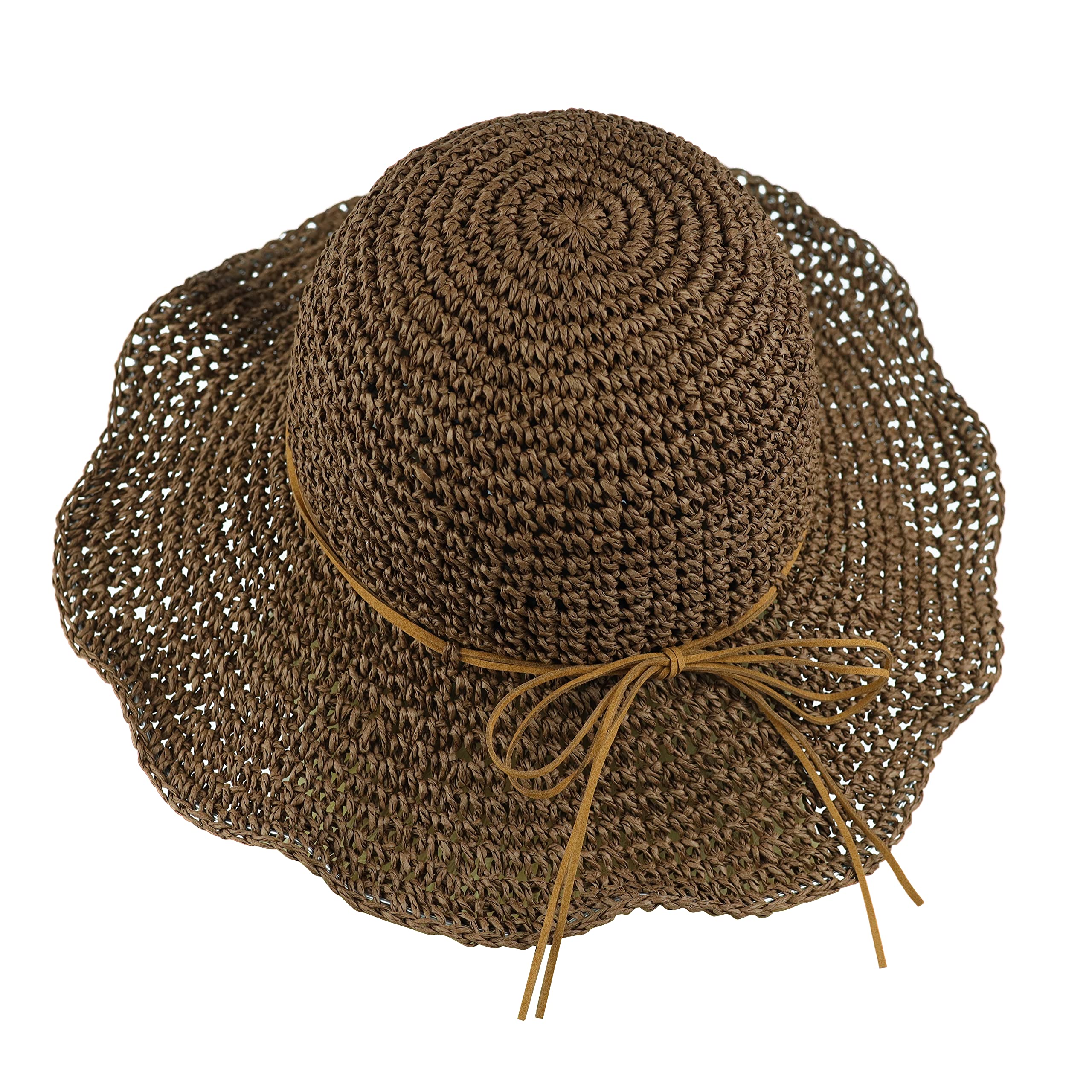Photo 1 of Women Sun Hat Wide Brim Floppy Beach Hat Crochet Straw Hat Breathable UV UPF 50+ Summer Hat Foldable Packable Travel Outdoor Cap Dark Coffee