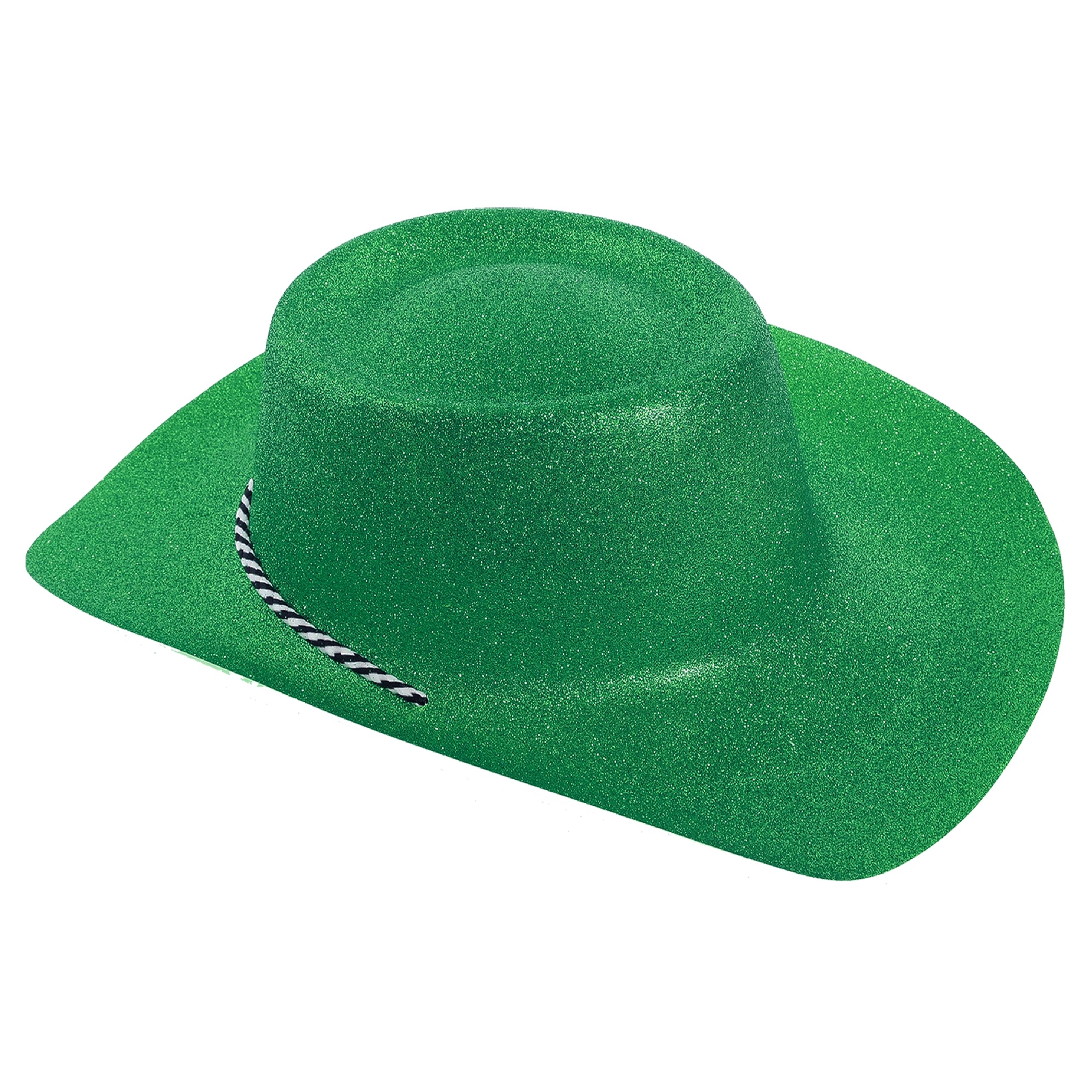 Green Glitter Cowboy Hat - Pack Of 1 - Green Plastic Cowboy Hat With Glitter and Chin Strap - Perfect for Any Fancy Dress Party