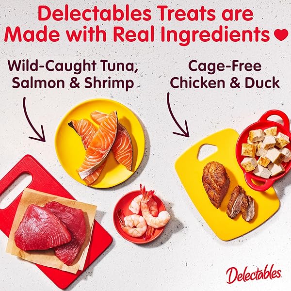 DELECTABLES SQUEEZE UP VARIETY PACK, CREAMY SQUEEZABLE PUREE, LICKABLE WET CAT TREATS, GRAIN FREE, NO ADDED FILLERS, NO BY-PRODUCTS, NO ADDED PRESERVATIVES, 0.5 OUNCES TUBE, 24 TUBES TOTAL