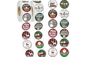 Luvsweets Merry Christmas Stickers for Cards - 1000Pcs Buffalo Plaid Christmas Holiday Stickers Roll Xmas Envelope Seals Christmas Tree Santa Snowman Sticker Labels for Gift Greeting Card 12 Design