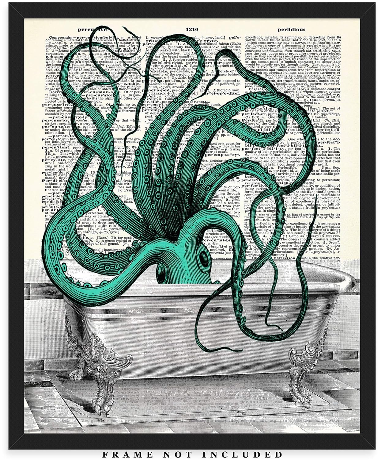 Amazon Com Octopus In A Bath Tub Dictionary Wall Art Print