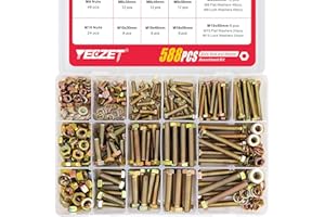 YEEZET 588PCS M6 M8 M10 Grade 8.8 Heavy Duty Bolts and Nuts Flat & Lock Washers Assortment Kit Includes 13 Most Common Sizes
