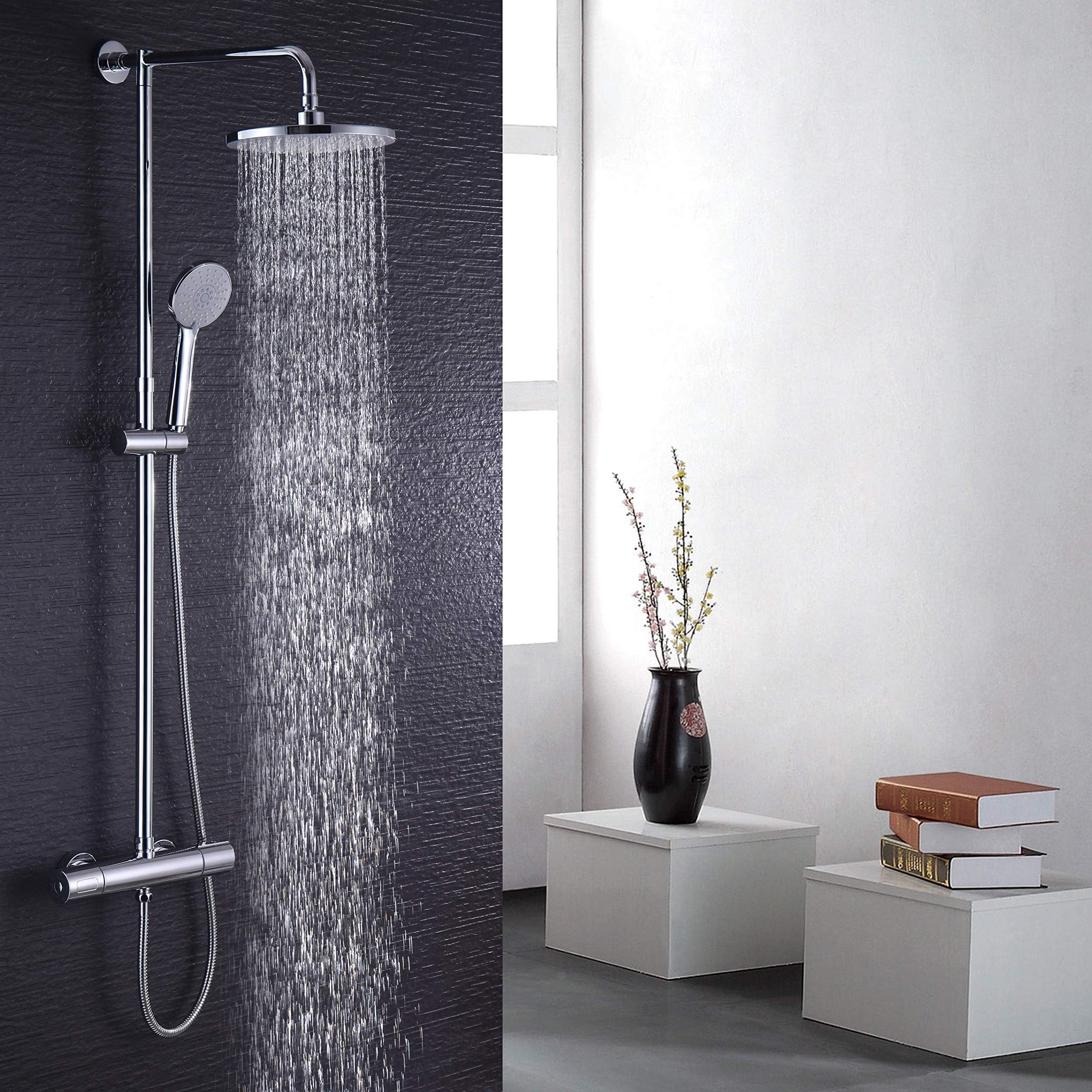 Hausbath Thermostatic Bathroom Modern Chrome Bath Shower Mixer Anti Scald Tap Shower Hose Hand-held Shower Head Top Spray Shower Four-Piece Suit