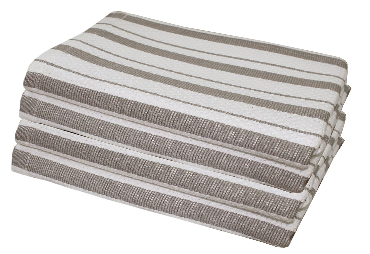 Cotton Craft - 4 Pack - Basket Weave Kitchen Towels - Grey - 100% Cotton - Oversized 20x30 - Modern Clean Striped Pattern - Convenient Hanging Loop