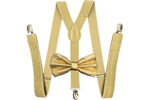 COOOL Metallic Gold Bow Tie & Matching Suspenders Set Tuxedo Wedding Prom Youth Men