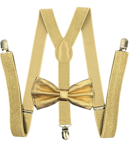 champagne colored bow tie and suspenders