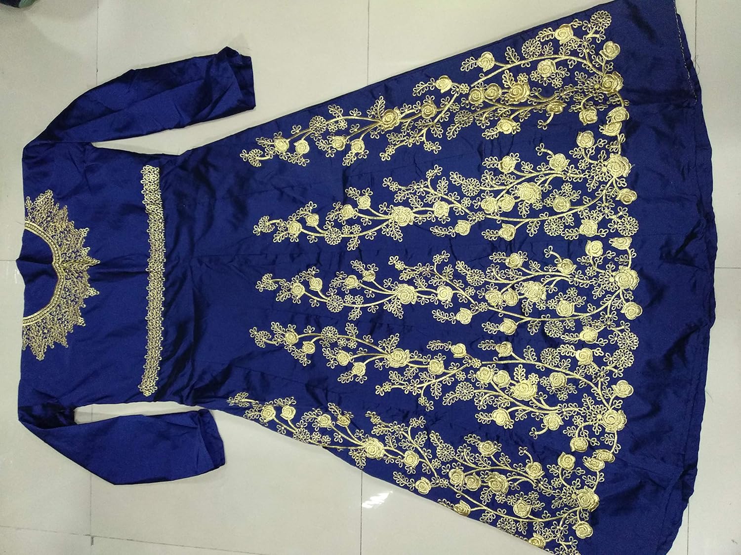 drashti villa woman's embroidered taffeta silk anarkali gown (veli blue)