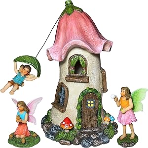 Mood Lab Fairy Garden Miniature Flower House Kit - Figurines and Accessories Set of 4 pcs