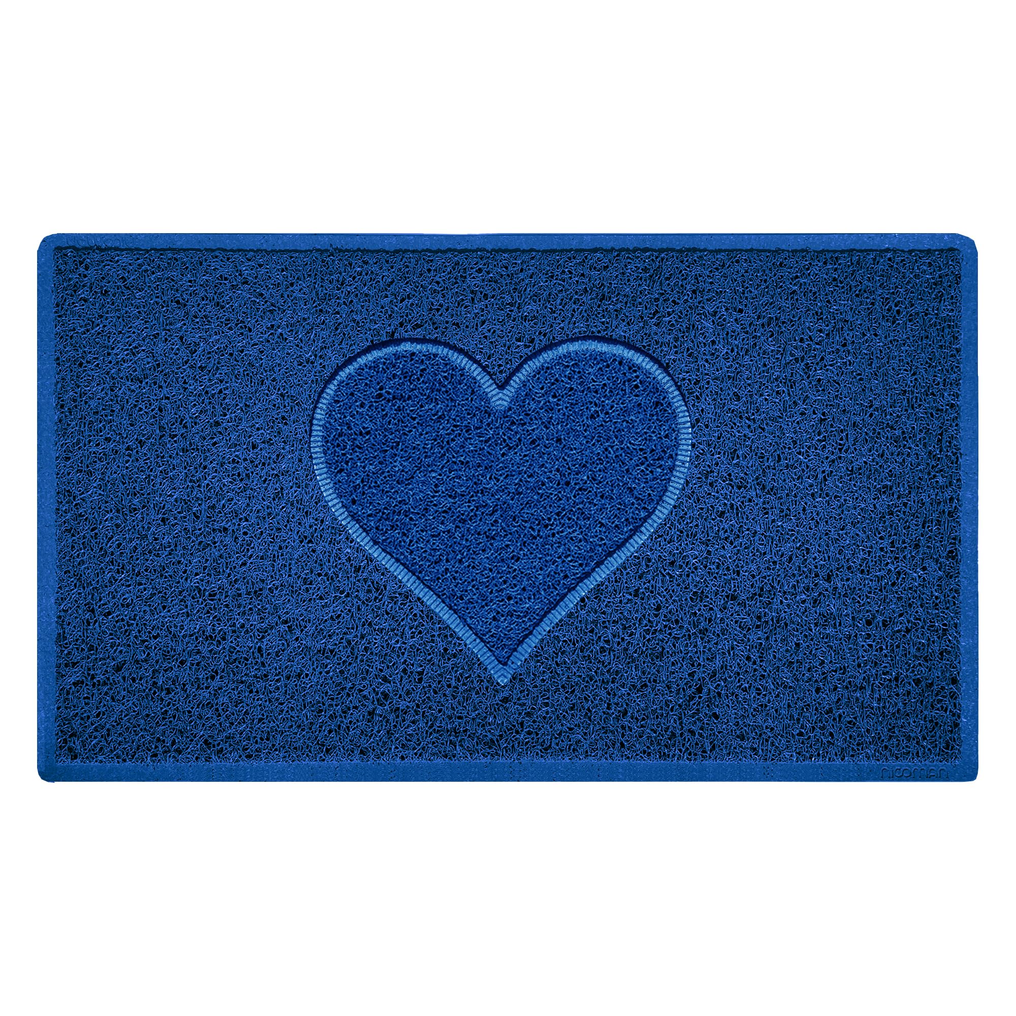 Nicoman Heart Shape Embossed Entrance Door Mat Non Slip Dirt Trapper PVC Spaghetti Mat with Rubber Base, Jet Washable Quick Drying Doormat Indoor or Outdoor - (Medium, Blue, 75 x 44cm)