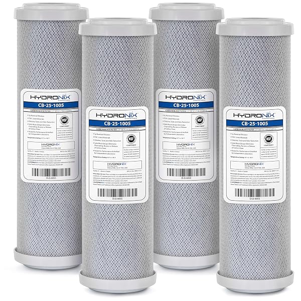 HYDRONIX CB‑25‑1005 WHOLE HOUSE COCONUT CARBON BLOCK WATER FILTER – 5-MICRON REPLACEMENT CARTRIDGE FOR RO & DRINKING WATER SYSTEMS | STANDARD 2.5 X 10 INCH FILTER HOUSINGS (4 PACK)