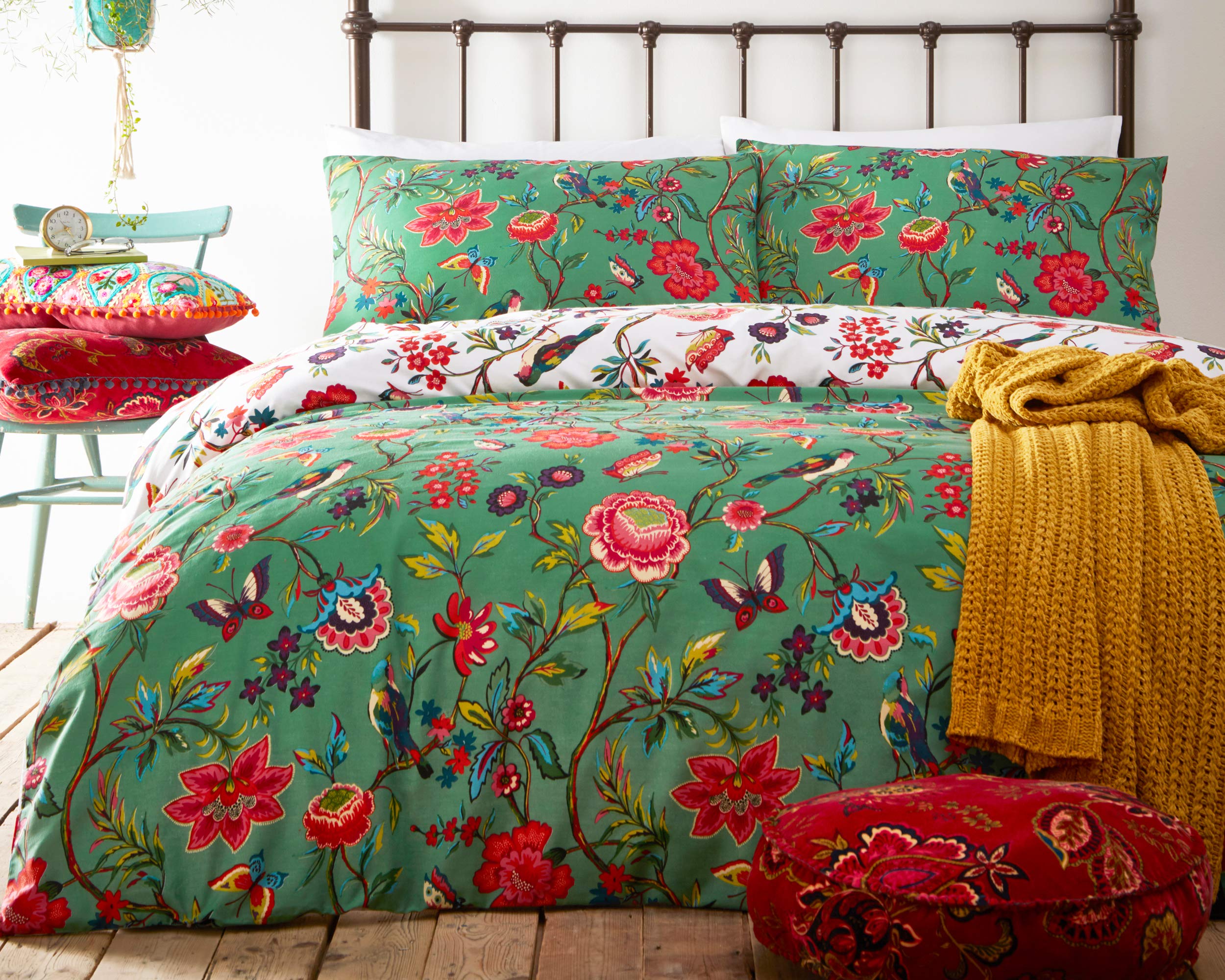 furn. Pomelo Tropical Floral Duvet Cover Set – Reversible Bedding (Verdi – Single)