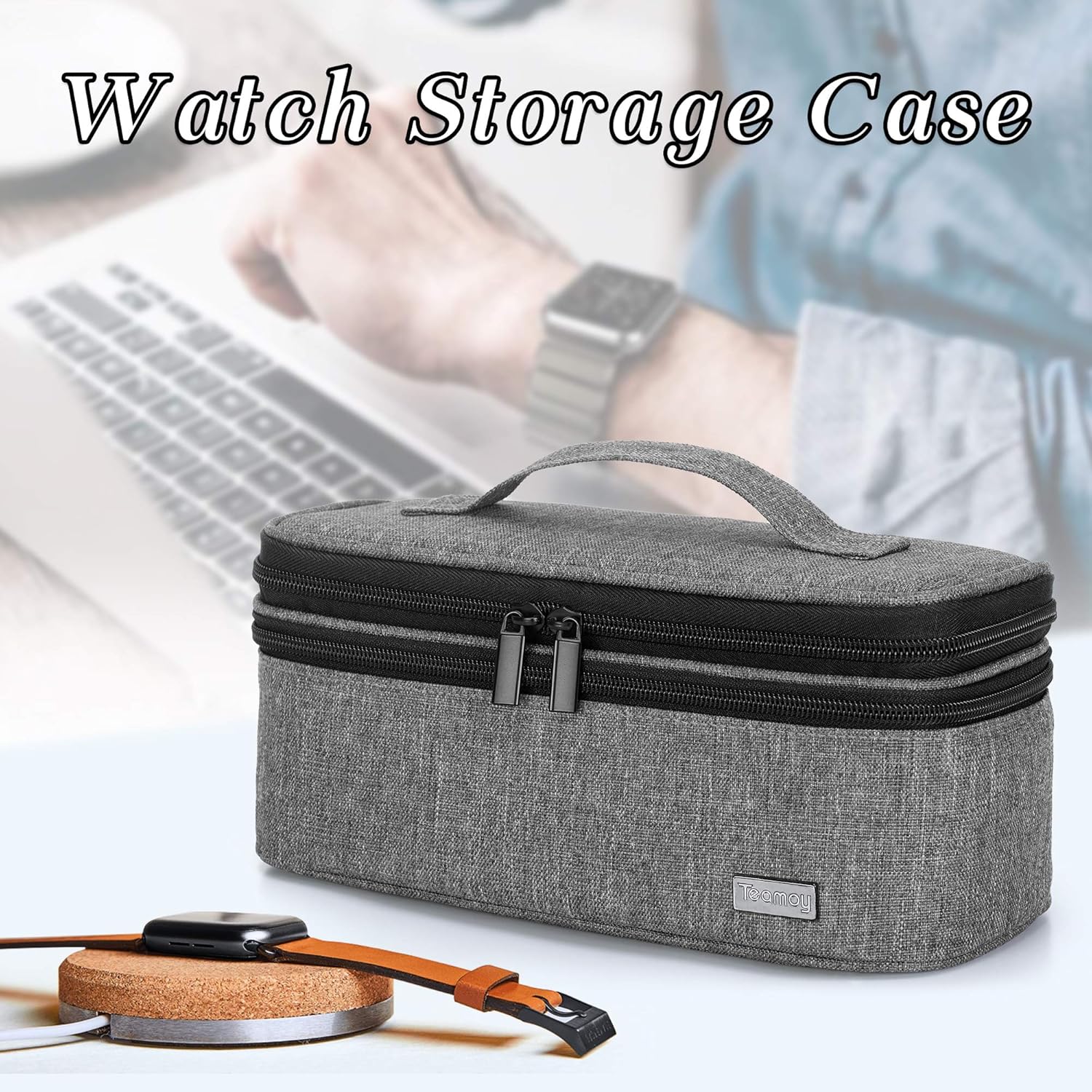 Teamoy Double-Layer Watch Box Organizer with Soft Padded Inner Liner, Travel Storage Case for Man Watches , Wristwatch and Accessories, Gray: Home Improvement
