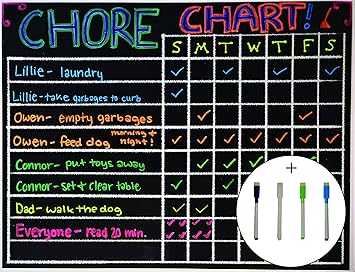 Amazon Com Xl Chore Charts For Multiple Kids With 4 Pack Marker Set Magnetic 12 X 16 Responsibility Chore Chart With 4 Markers Magnetic Responsibility Reward Behavior Chart For Multiple Kids Office Products