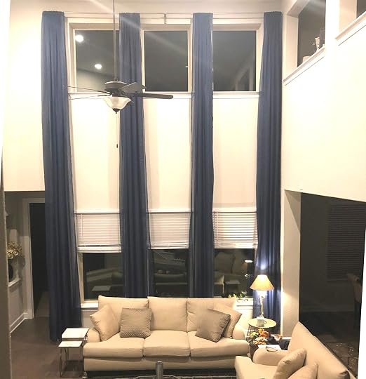 Amazon Com Ikiriska Extra Long Sheer Voile Curtains 2 Panels For High Ceiling Custom Made Length 12 14 15 16 17 18 20 24 Feet Long Wide Drapes For 2 Story Living Room Navy Blue Home Kitchen
