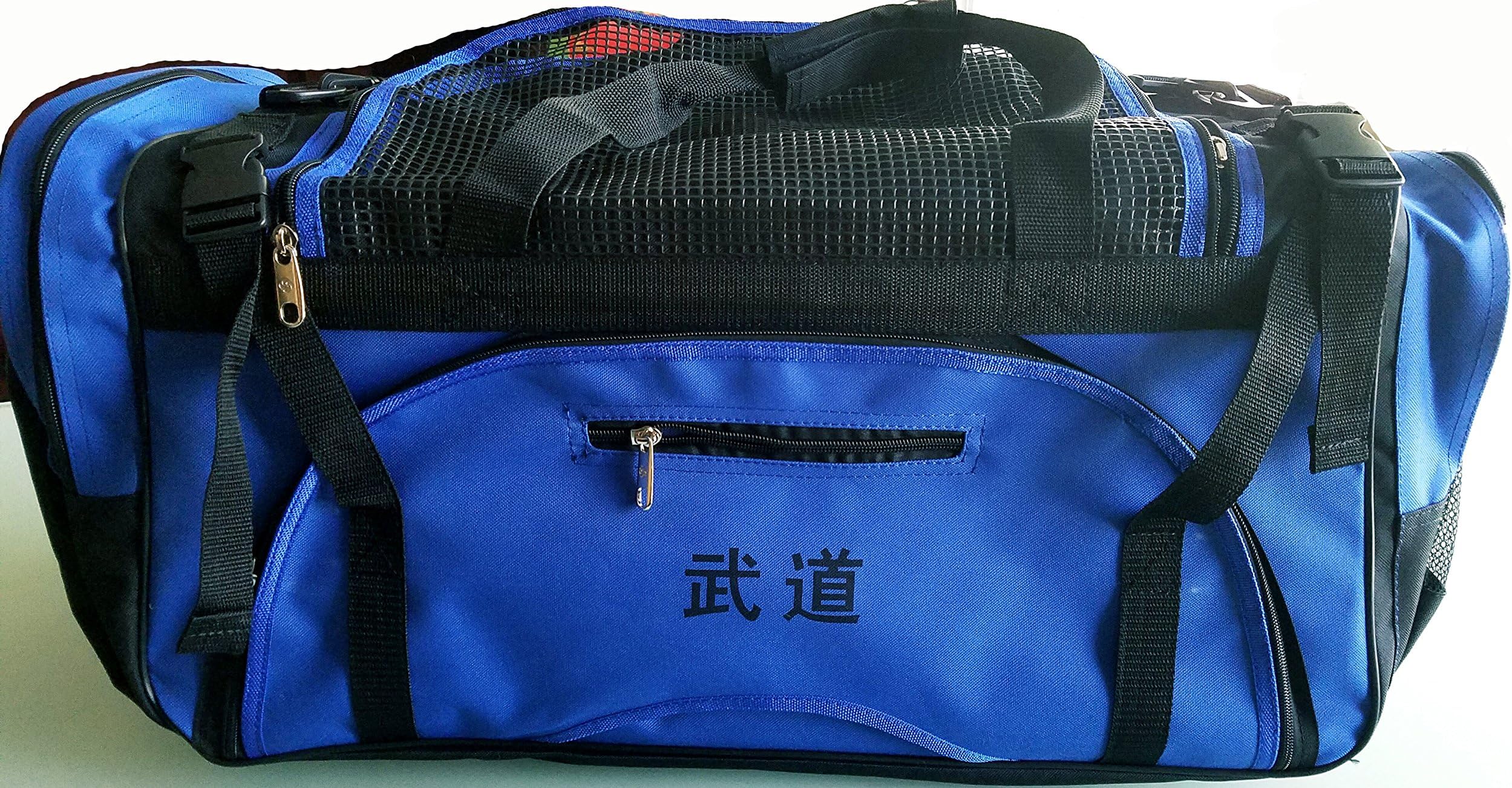 Martial Arts Bag with Mesh Top/Poket, Boxing MMA Deluxe Equipment Bag, Black or Blue 13"x27"x14"