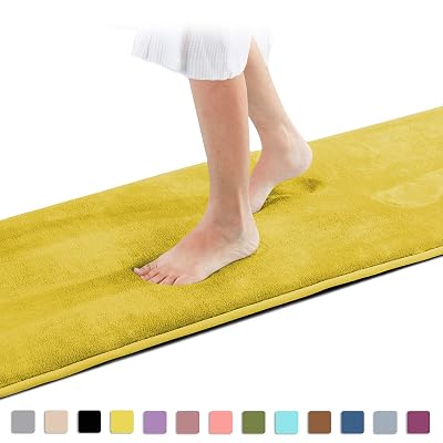 Genteele Memory Foam Bath Mat Non Slip Absorbent Super Cozy Velvet Bathroom Rug Carpet 60 inches X 17 inches, Mustard