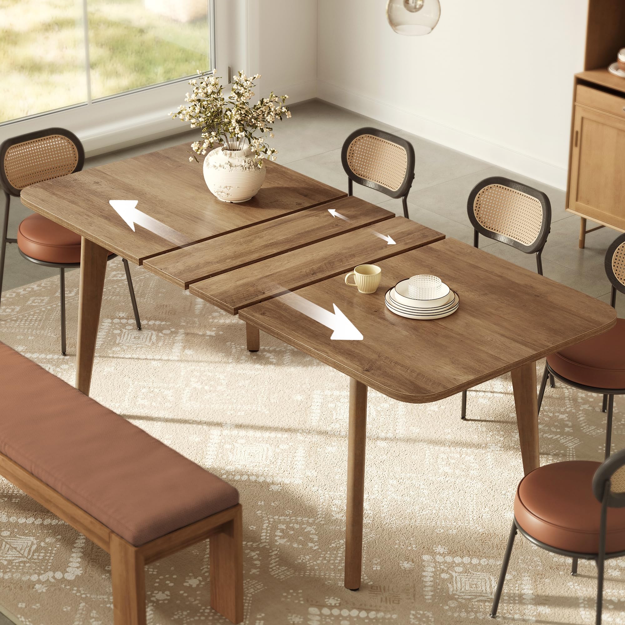 Photo 1 of **MISSING THE LEGS** VASAGLE MAEZO Collection - Extendable Dining Table for 4/6/8, Kitchen Table with Tapered Legs, Curved Transitions, for Dining Room, Kitchen, Home Office, Honey Brown UKDT090K01V1