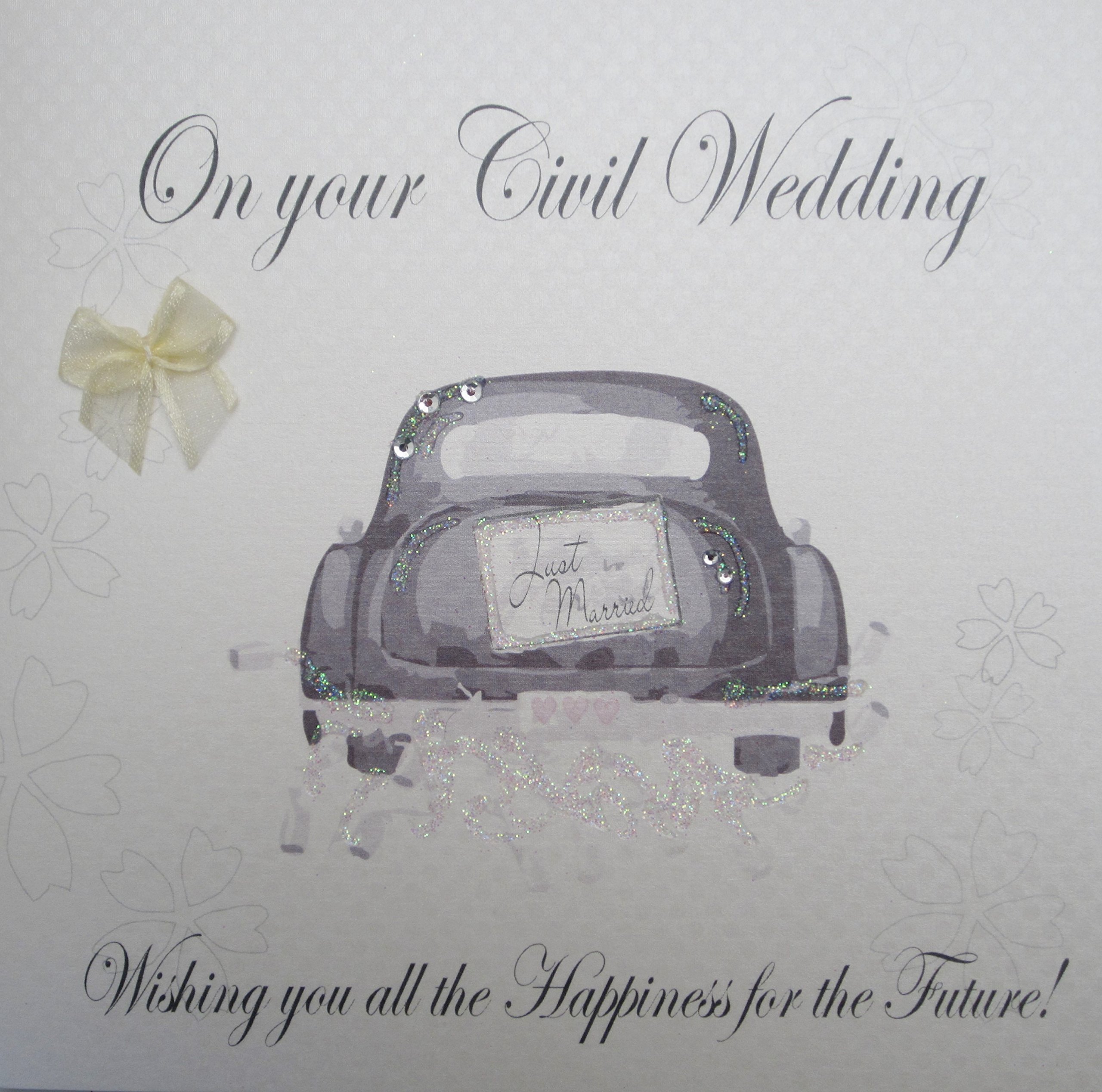 WHITE COTTON CARDS Wishing You All The Happiness For The Future Handmade Civil Card (Wedding Car)