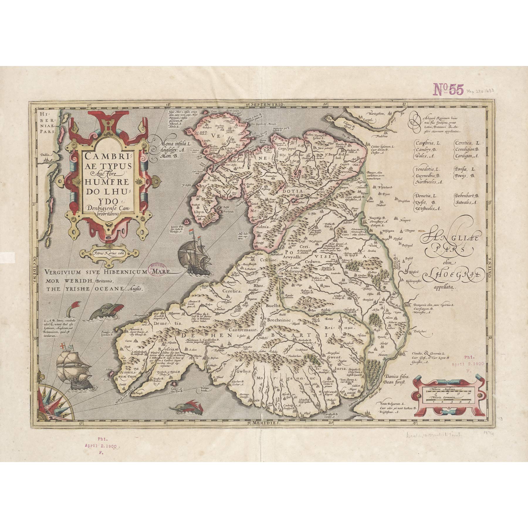 Hondius 1633 Welsh Latin Early Map Wales Cymru Premium Wall Art Canvas Print 18X24 Inch