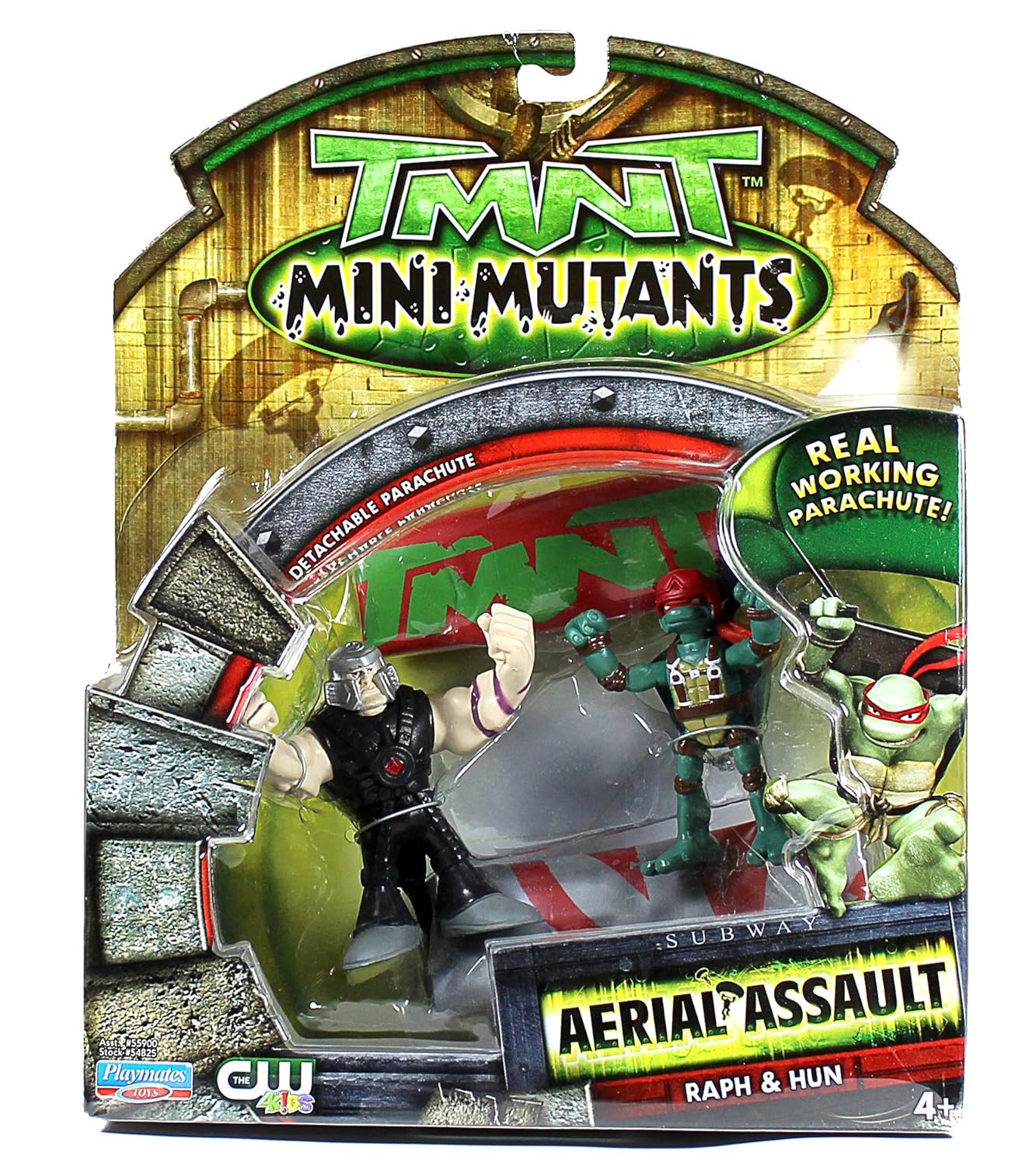 Playmates Year 2008 Teenage Mutant Ninja Turtles TMNT Mini Mutants Aerial Assault Series 2 Pack 2-1/2 Inch Tall Action Figures - RAPH and HUN with Detachable Real Working Parachute