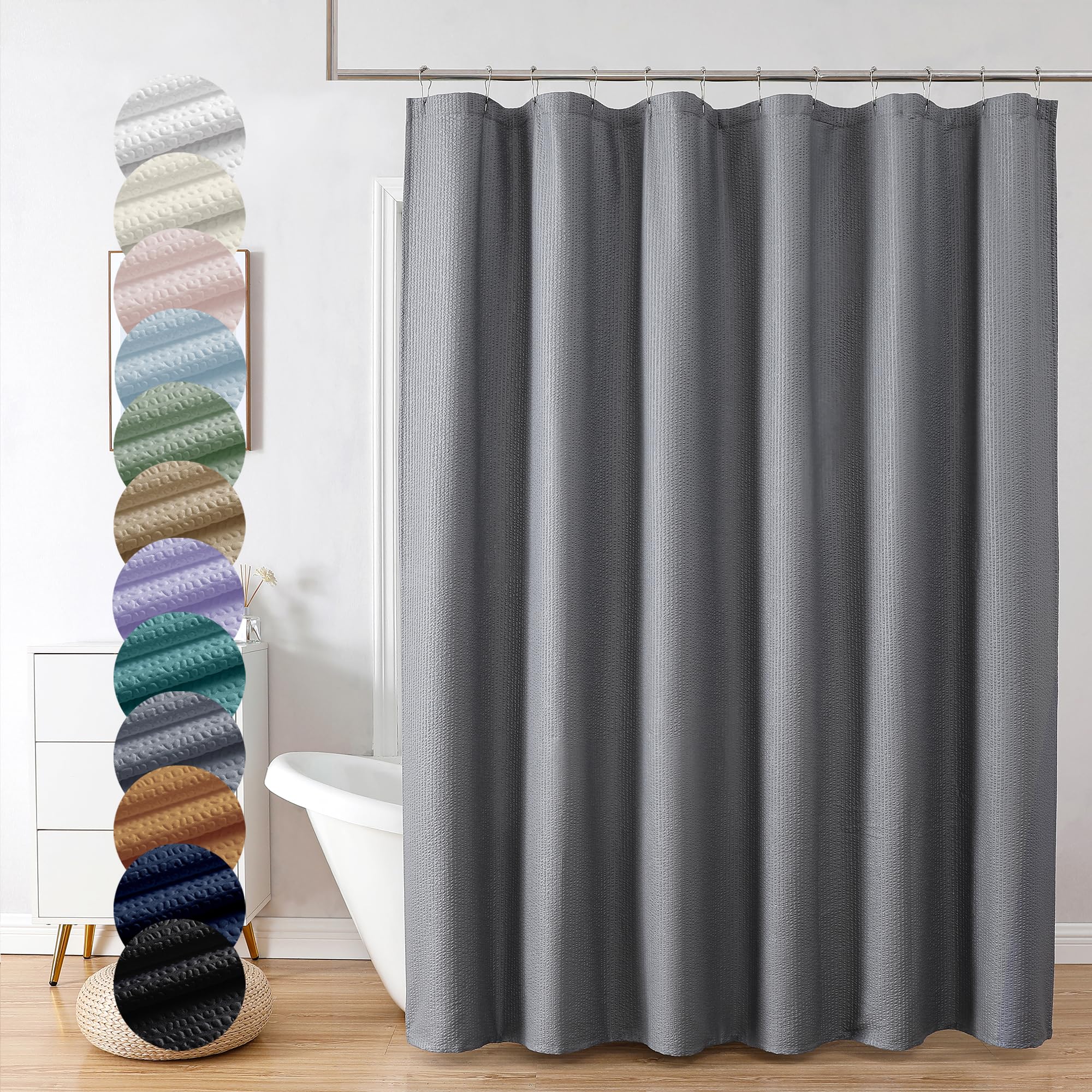Photo 1 of OVZME Berry Grey Waffle Shower Curtain, 3D Embossed Textured Grey Fabric Shower Curtain for Bathroom, Water Resistant Washable Hotel Spa Luxury Decorative Bath Curtains, 72x72 Inches