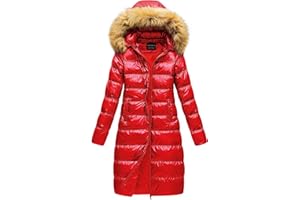 CREATMO US Women's Long Winter Faux Fur Coat Puffer Warm Jacket with Detachable Hood