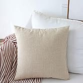 Home Brilliant 24x24 Pillow Cover Burlap Solid Linen European Throw Pillow Sham Cushion Cover for Bench Decorations, 24x24, Light Linen