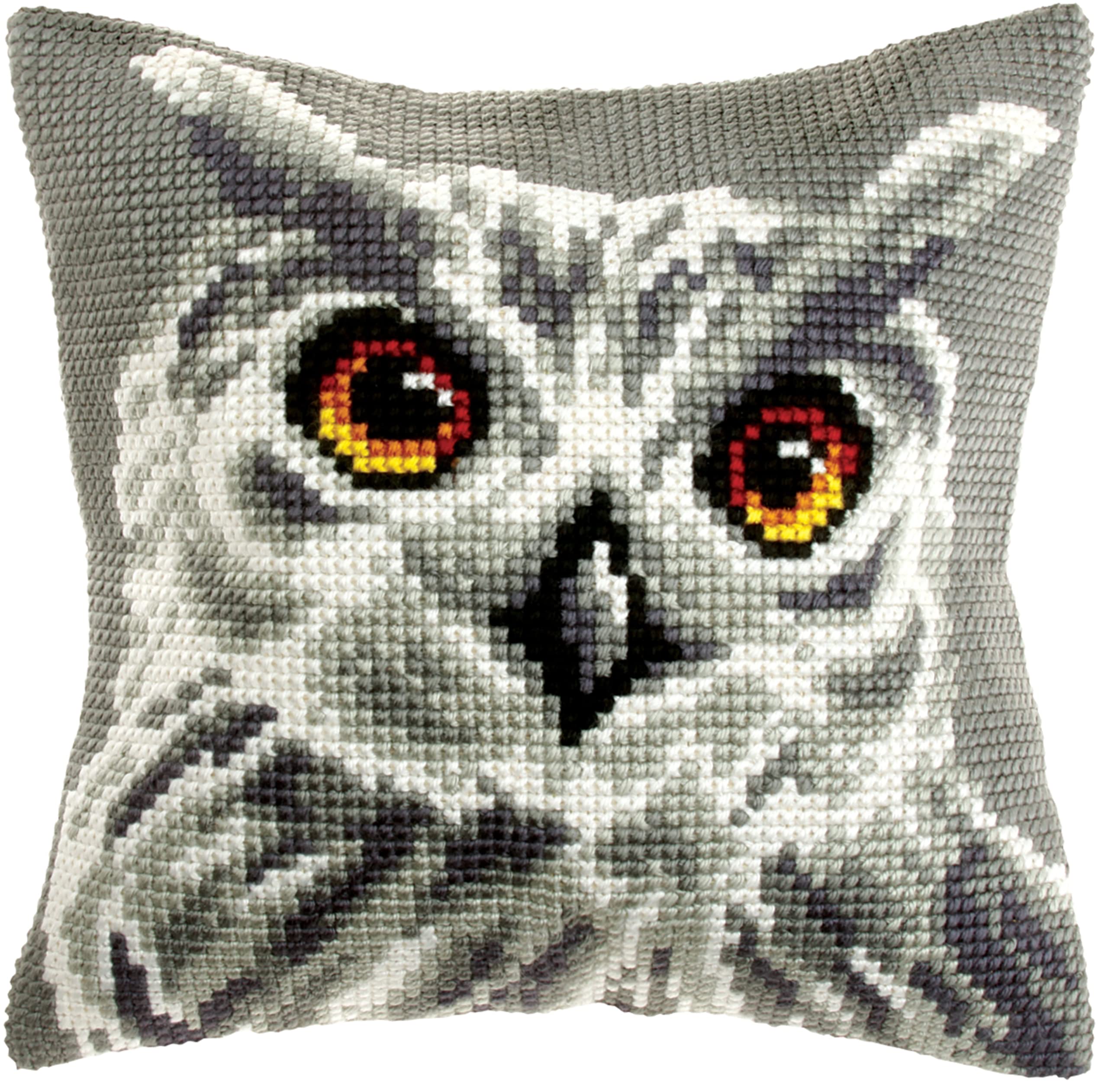Orchidea - Cushion Cross Stitch Kit - White Owl - Printed Canvas - 4.5 Count - for Adults - 9532, 40 x 40cm