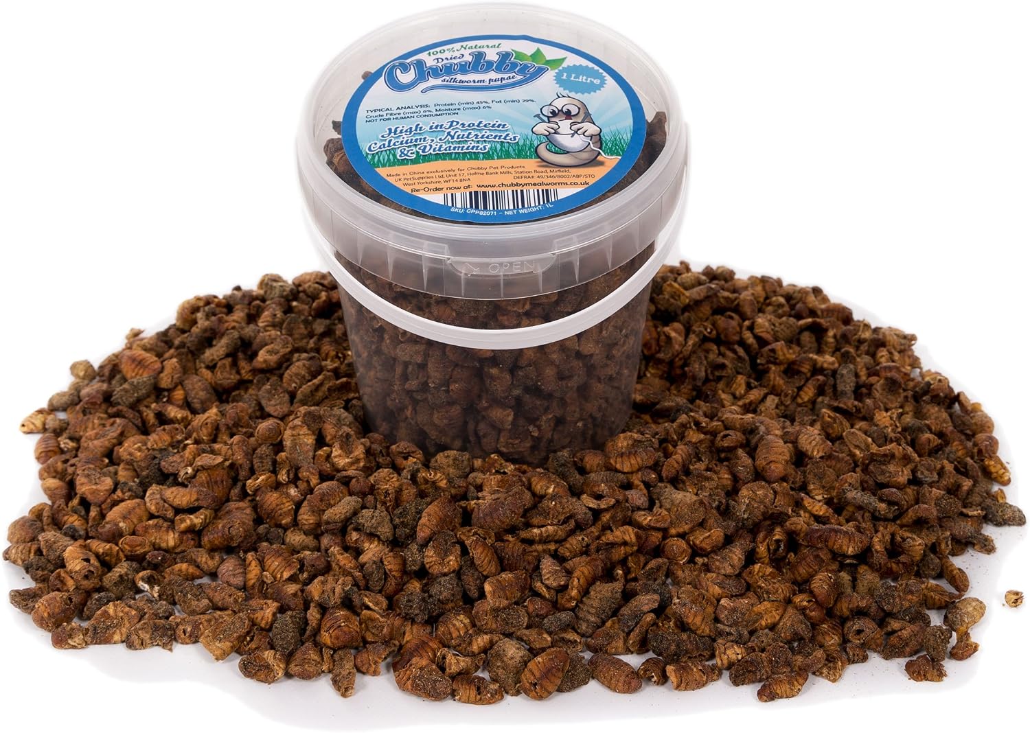 Chubby Mealworms Dried Silkworm Pupae (1Litre), Dried Silkworm for Wild Birds Koi Fish, Reptiles, Turtles & Other Animals