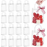 Jutieuo 24 Pack Clear Plastic Gift Bags with Handles, Reusable Transparent Party Favor Bags PVC Goodie Bags Bulk for Wedding, Baby Shower, Birthday (6.7" x 9.1" x 2.8")