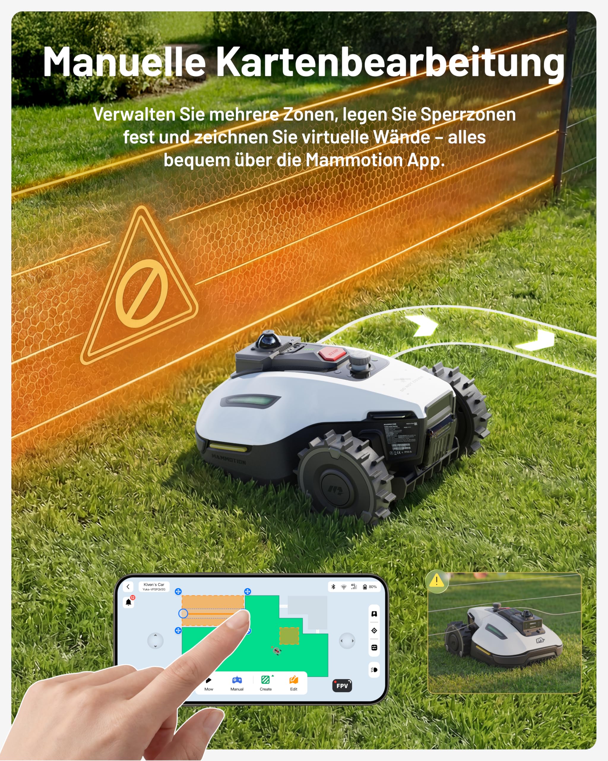 MAMMOTION YUKA mini 2 800 LiDAR Mähroboter ohne Begrenzungskabel für 800m², ohne RTK, 360°3D LiDAR+ KI-Vision,Große RWD für 45% Steigungen, Auto-Mapping,DropMow, 300+ Hinderniserkennung 7