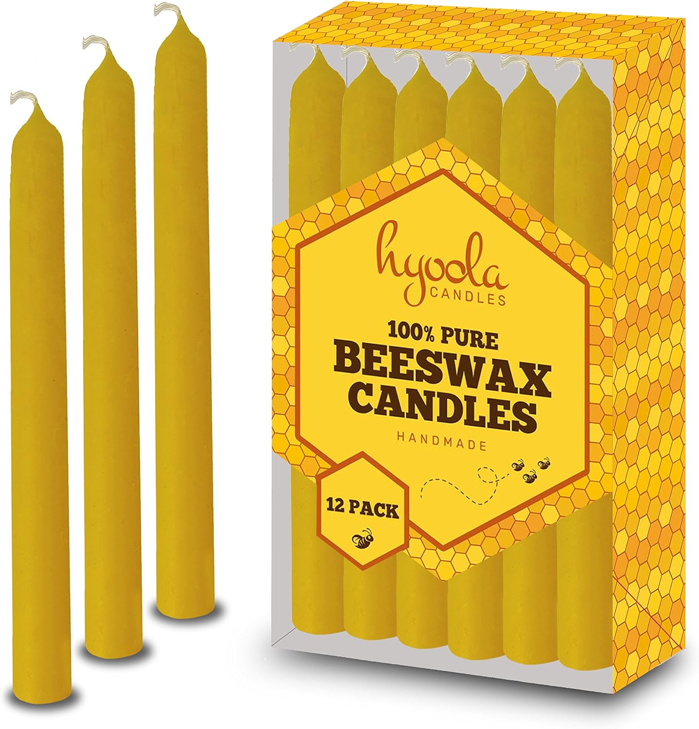 Beeswax Taper Candles 12 Pack Handmade, All Natural, 100 Pure