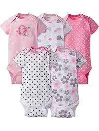 Gerber Baby Girls' 5 Pack Onesies, Elephants/Flowers, 0-3 Months