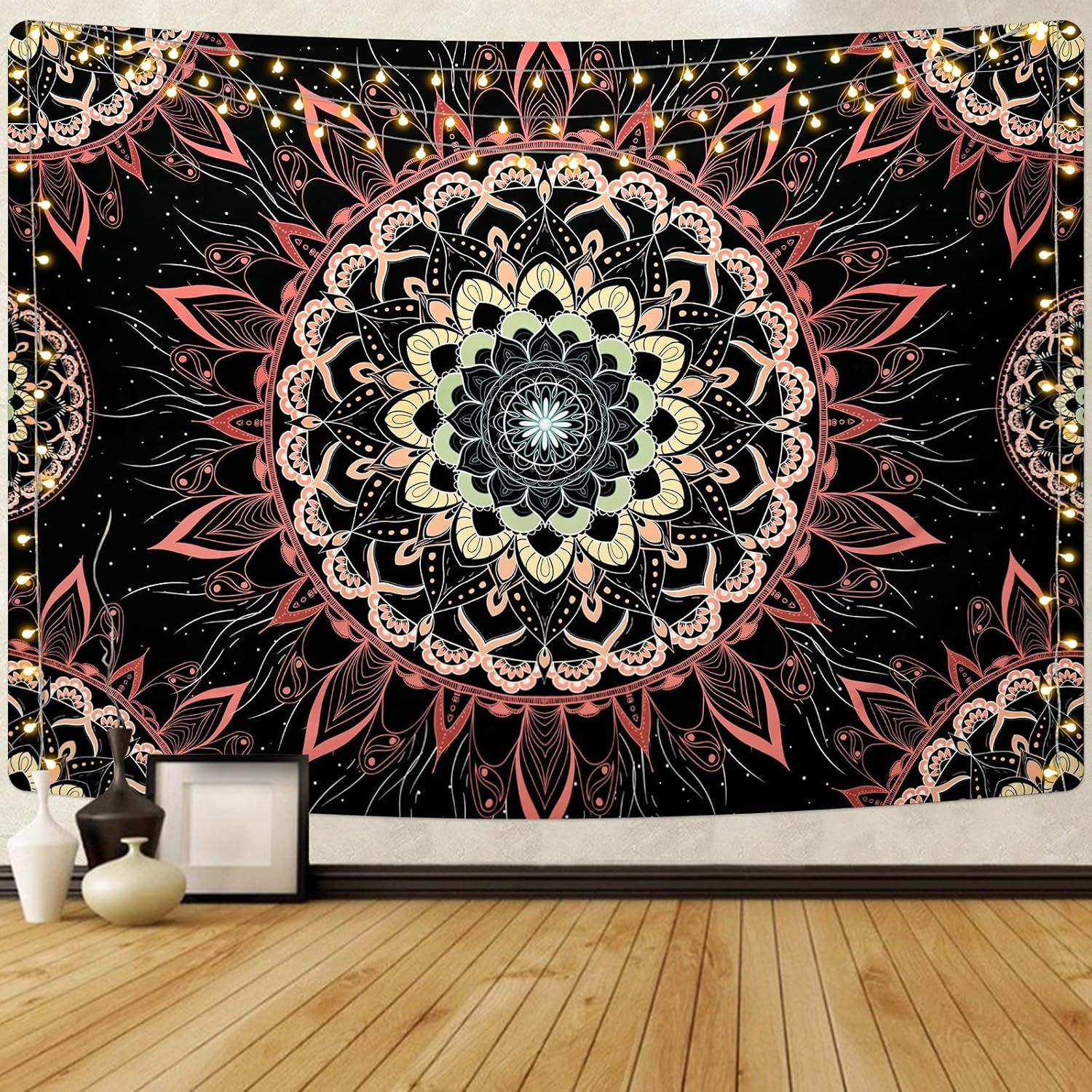 Tapestries - Uspring Mandala Tapestry Bohemian Tapestry Floral Aesthetic Tapestries Hippie Boho Tapestry Burning Sun Tapestry Wall Hanging Decor for Bedroom, Living Room, Dorm (59.1 x 82.7 inches)