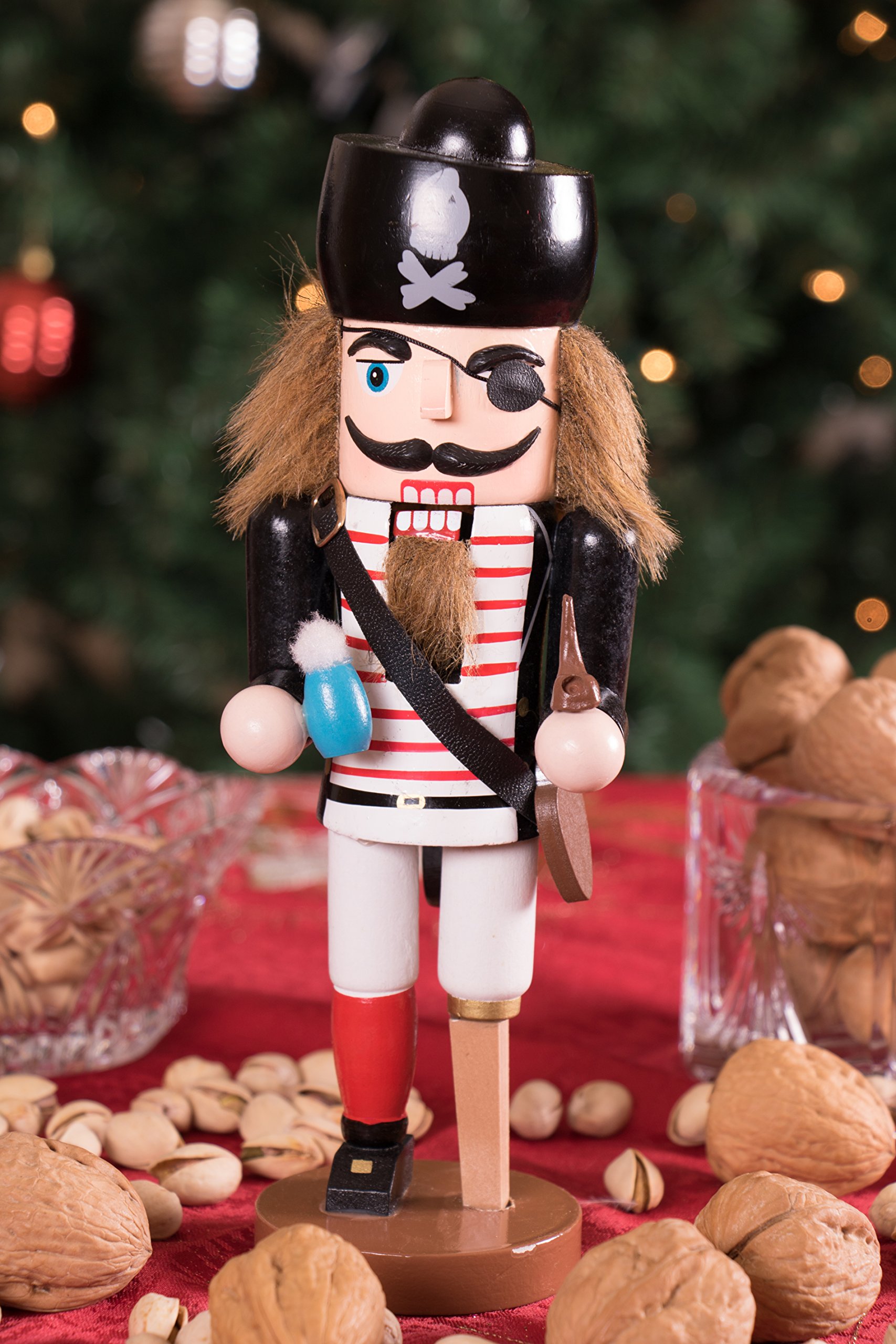 Clever Creations Traditional Wooden Pirate Nutcracker with Peg Leg